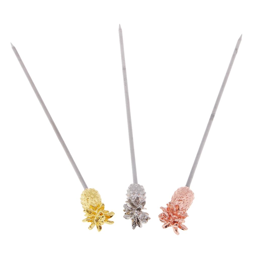 3pcs Stainless Steel Picks Fruits Pin Fruit Cocktail Signs Fruit Fork Wine Tool Bar Ware