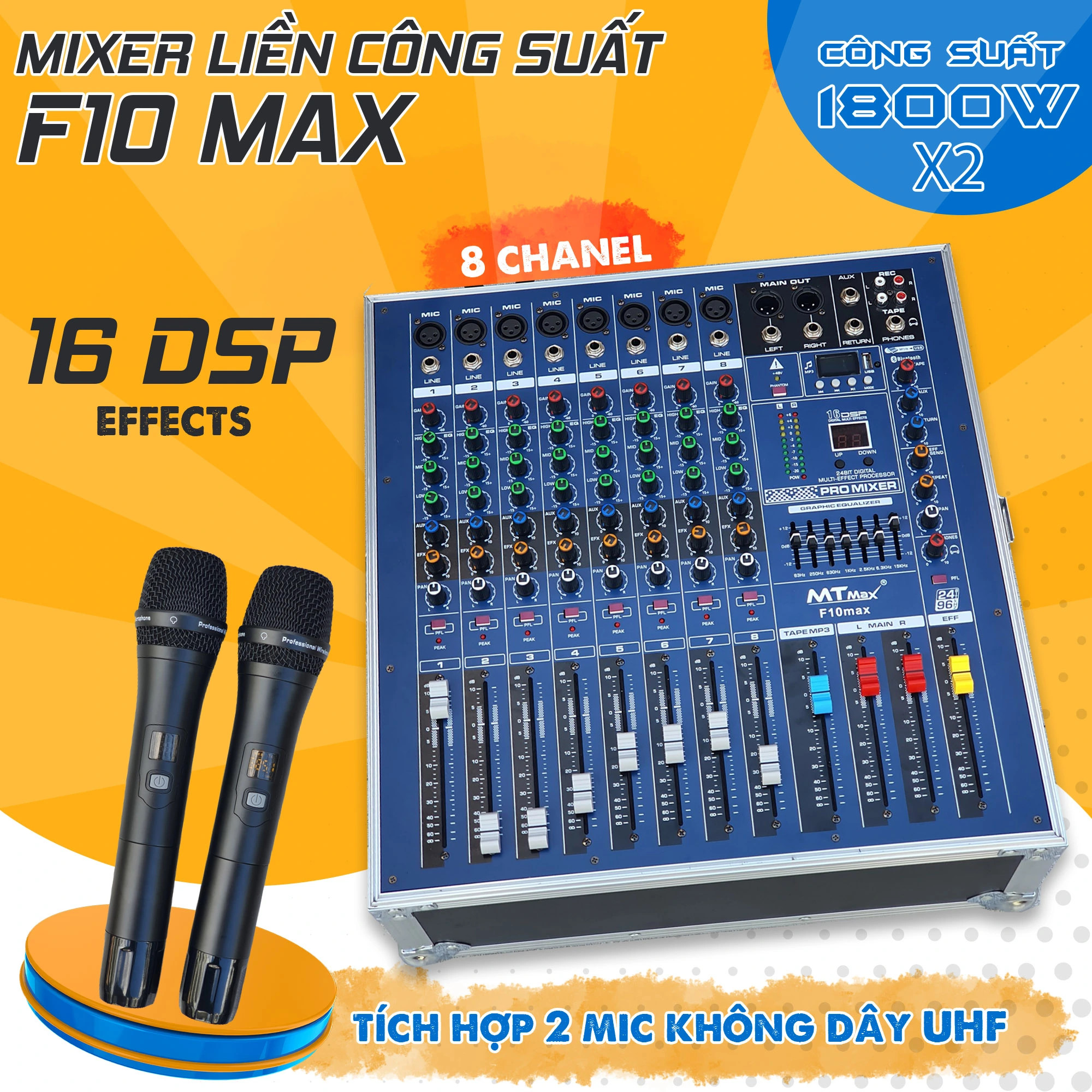 Mixer MTMAX F10 MAX liền công suất cực khủng chuyên nghiệp tích hợp nhiều chức năng- chuyên sân khấu, karaoke phòng trà, quán bar