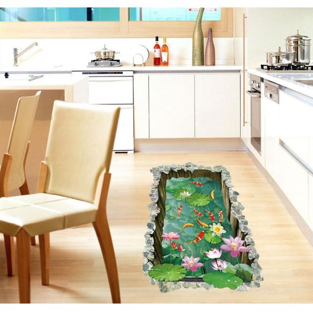 Decal trang trí tường - Hồ Cá Vuông 3D mẫu 02