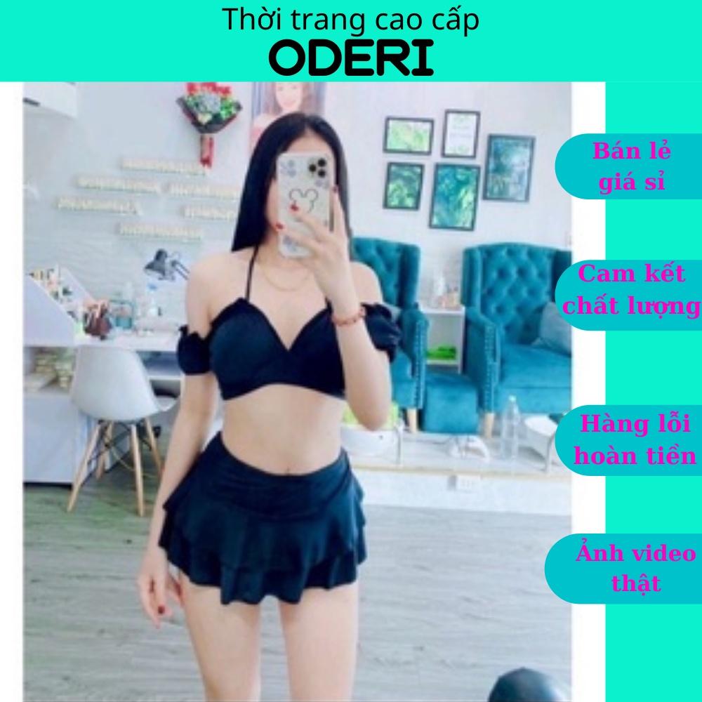 Bikini, đồ bơi đi biển 2 mảnh nữ áo tay phồng Hiền Hồ phối váy 2 tầng đẹp ODERI HM-070