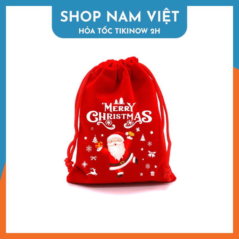 Túi Nhung Dây Rút Gói Quà Họa Tiết Giáng Sinh