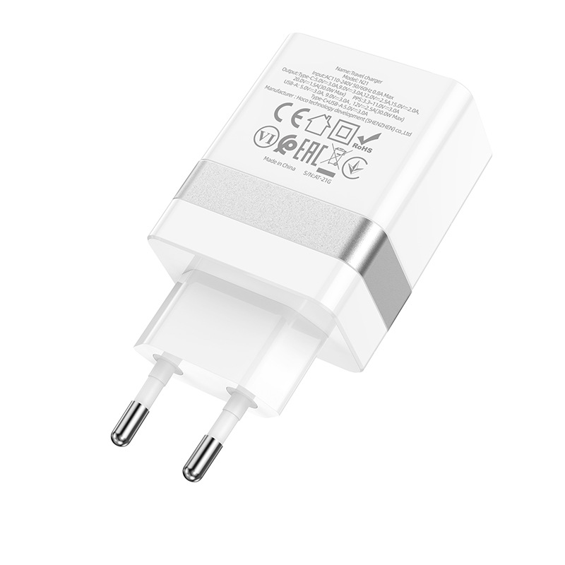 Cốc sạc PD30W Hoco N21 chân tròn cổng USB và Type-C chất liệu cao cấp chống cháy - Hàng chính hãng