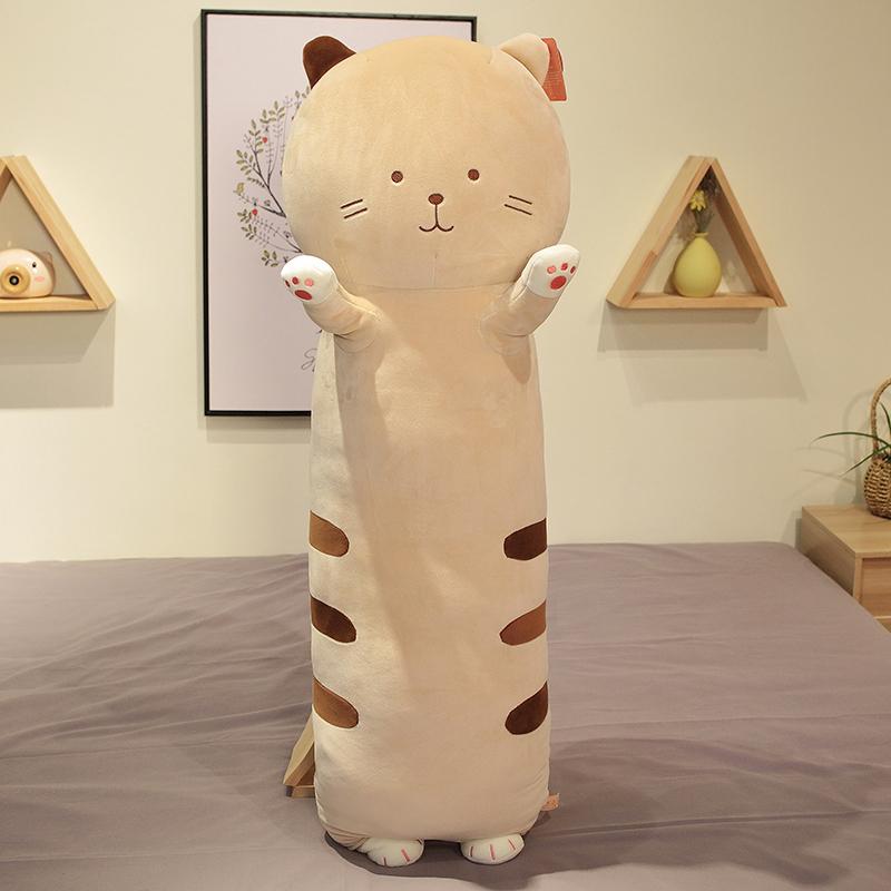 Mới Kawaii Mạ Cát Nhồi Bông Gối Đệm Mềm Mèo Sang Trọng Búp Bê Sofa Động Vật Dài Gối Trẻ Em Đồ Chơi Quà Tặng Giáng Sinh Cho bé Gái