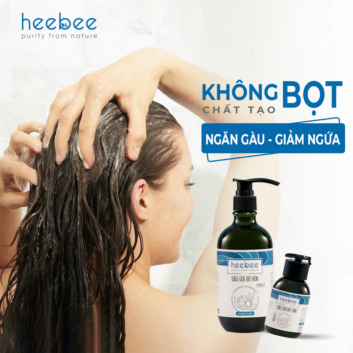 Dầu gội Bồ Hòn ngăn gàu, giảm ngứa Heebee Vietnam- Soapnut Shampoo 40ml-300ml-500ml