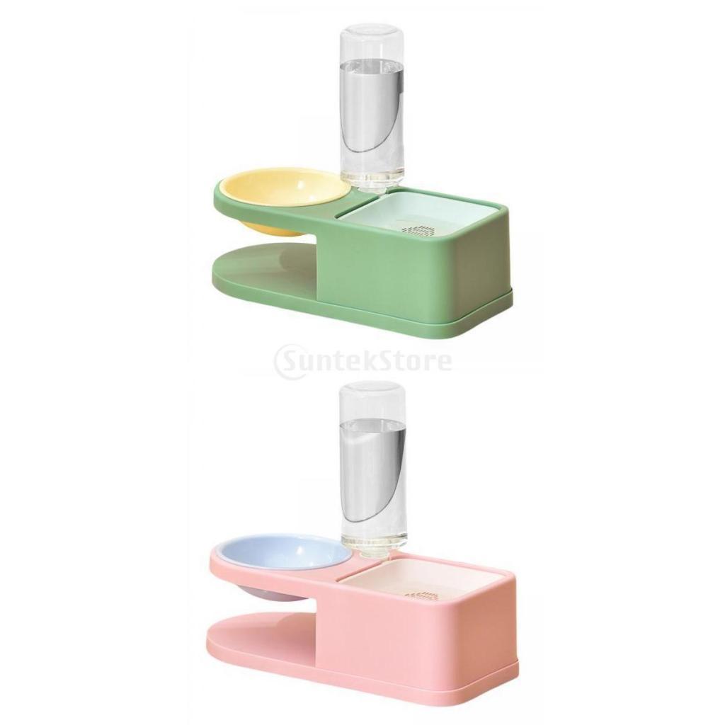 2Pcs Large Automatic Pet Bowl Dog Cat Water Fountain Dry Food Dispenser