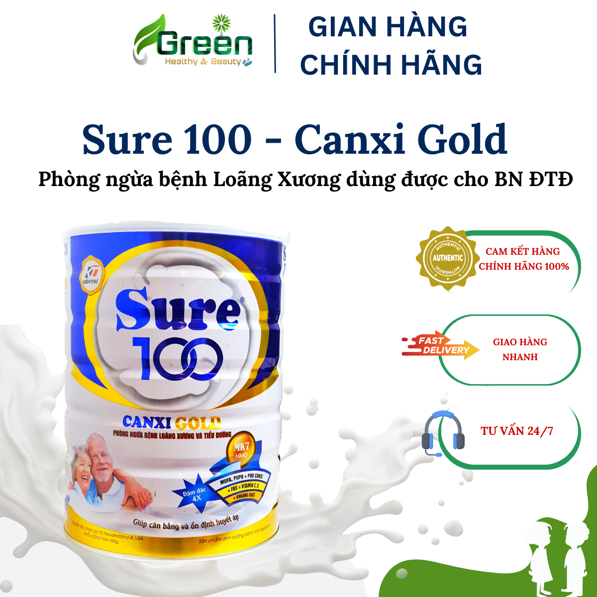 Sữa SURE 100 - CANXI GOLD: Phòng ngừa loãng xương và tiểu đường