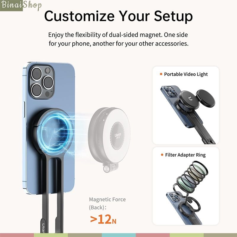 Ulanzi MA30 - Tripod Mini MagSafe Tích Hợp Móc Carabiner, Xoay Ngang Dọc, Điều Chỉnh Góc Linh Hoạt Dành Cho Điện Thoại - Hàng Chính Hãng