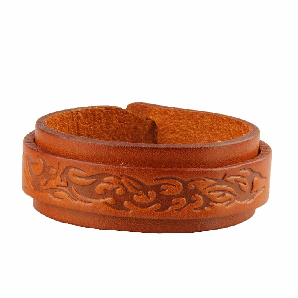 Handmade Double Layers Wide Mens Leather Cuff Bracelet Bangle Pattern