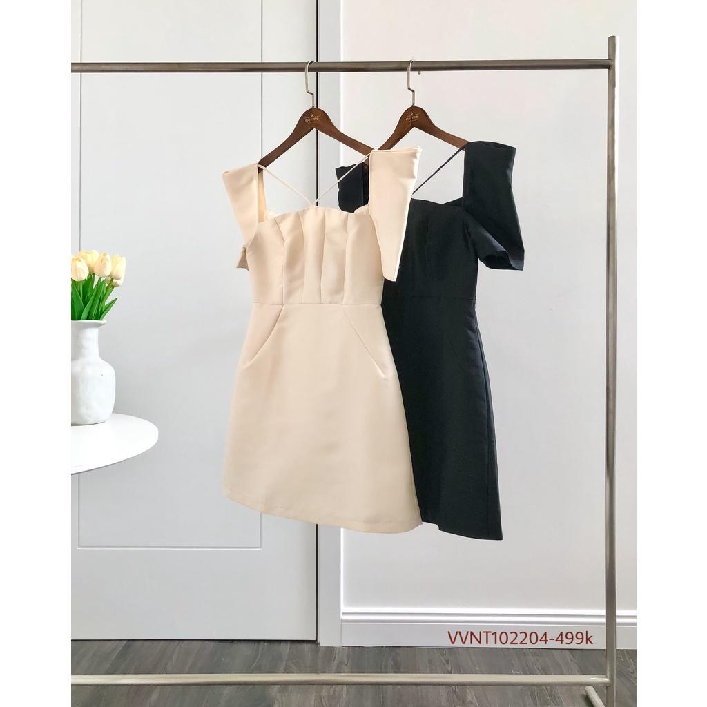 Váy nữ tay bồng cá cổ vuông phối dây chéo chữ v hàng thiết kế vvnt102204 by germe