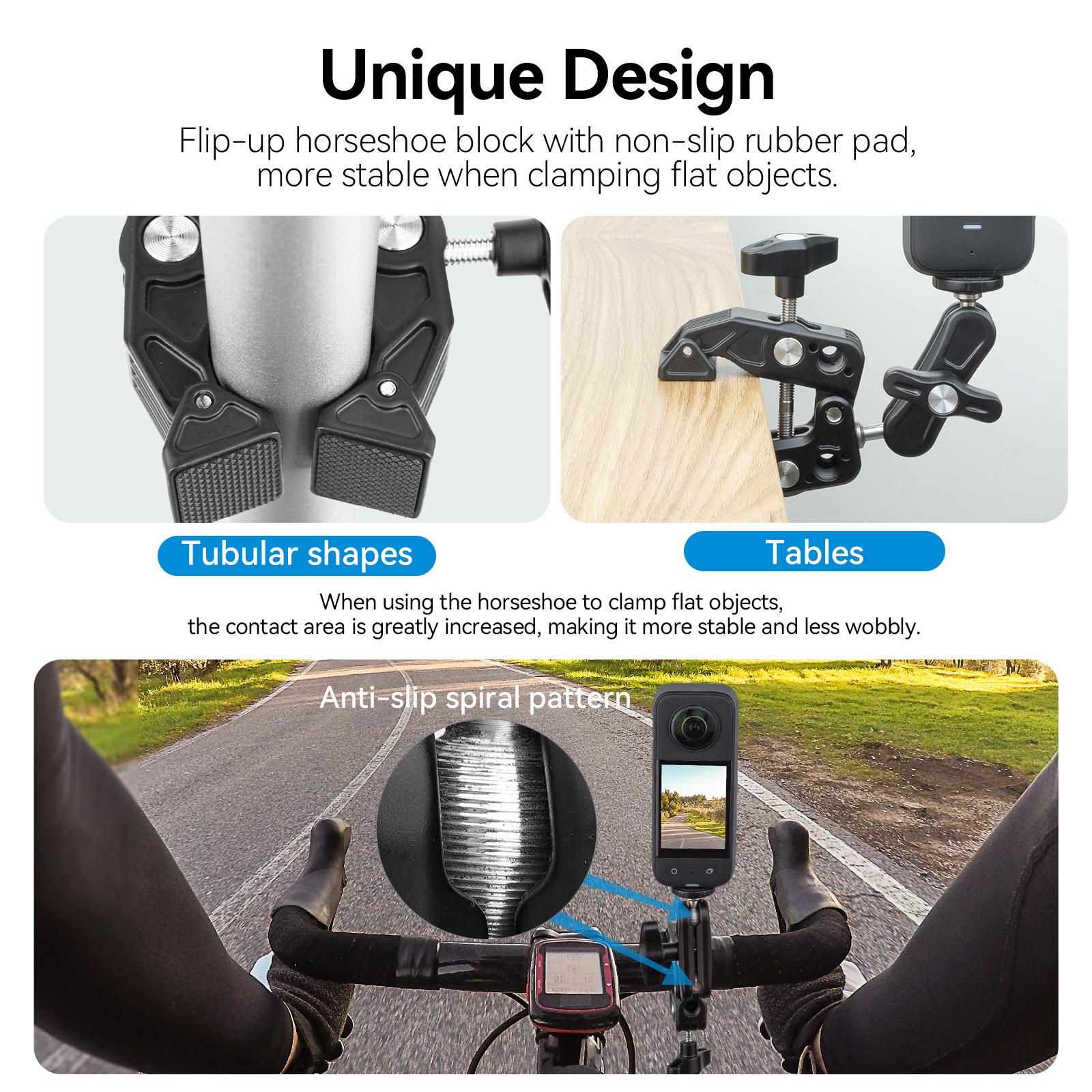 Kim kẹp siêu nhôm của Telesin với cánh tay ma thuật gấp đôi 360 ° cho GoPro Insta 360 x3 DJI Aciton 3 Camera hành động điện thoại di động