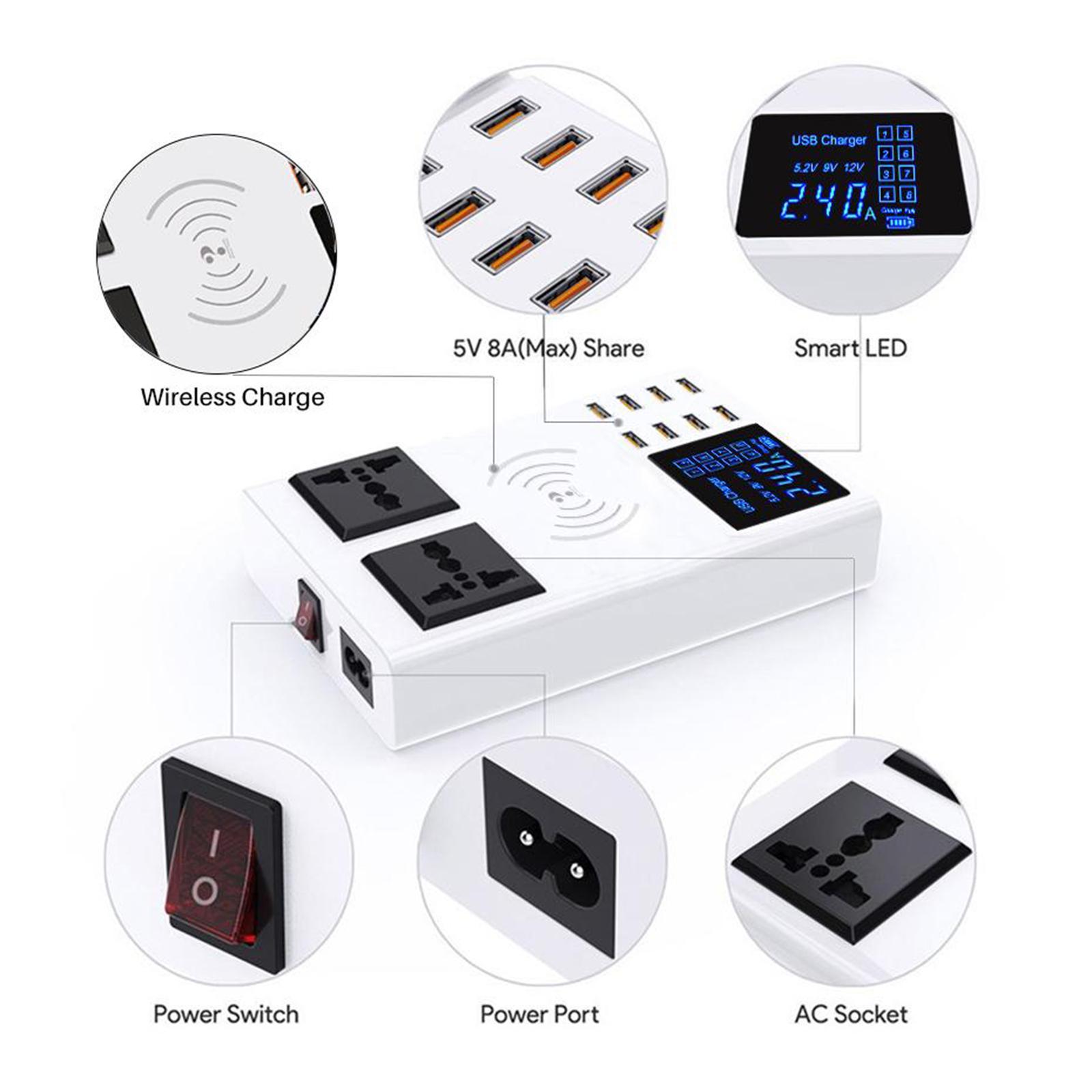 Multiple USB Charger 40W/8A Desktop Charging Station for Phones and More