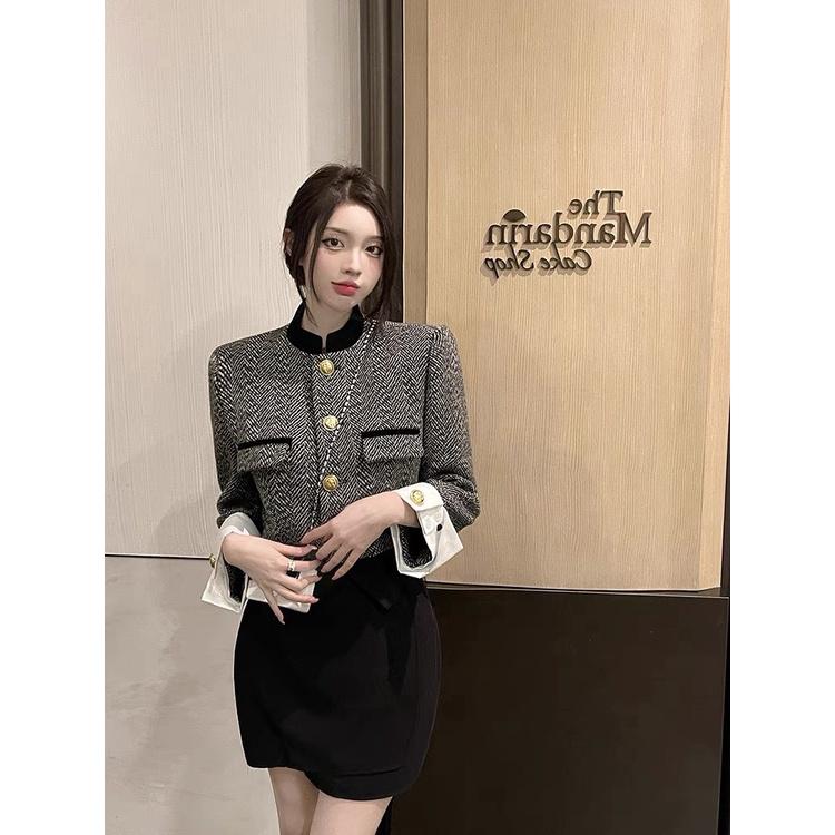 ÁO DẠ XÙ XƯƠNG CÁ PHỐI CỔ - TAY