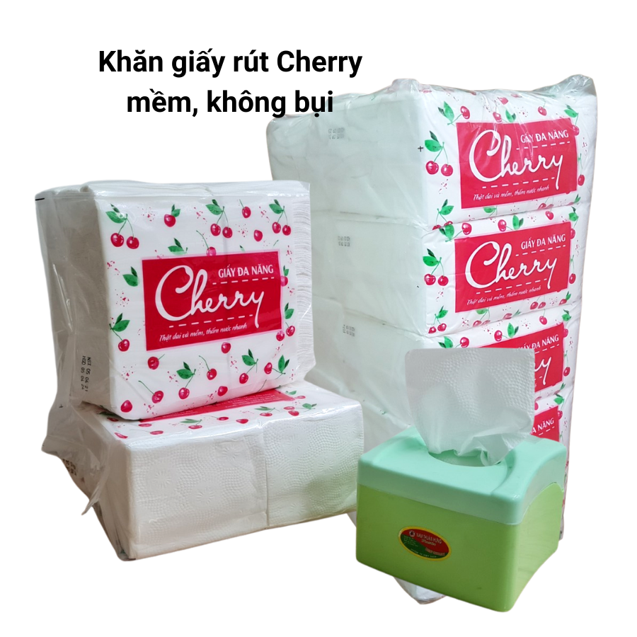 Cây (10 bịch) khăn giấy rút đa năng Cherry cao cấp, khăn giấy rút khách sạn, trường học, quán ăn