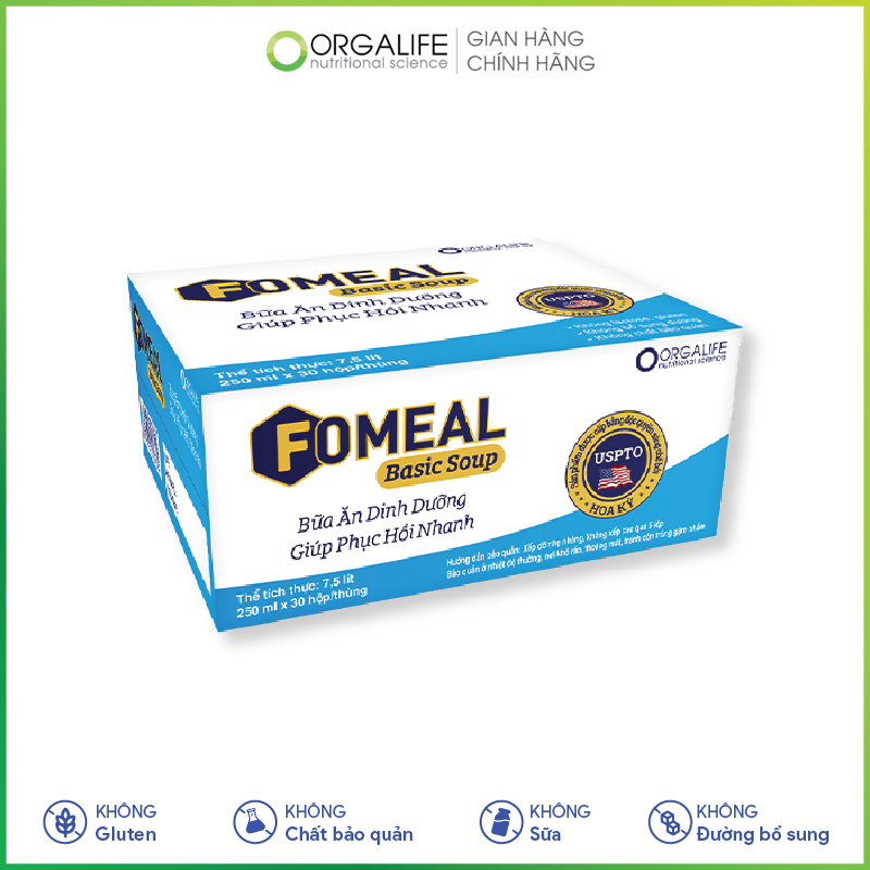 Thùng 30 hộp thực phẩm dinh dưỡng Fomeal Basic Soup 250ml/hộp - Bữa ăn thay thế, giúp người bệnh phục hồi nhanh chóng