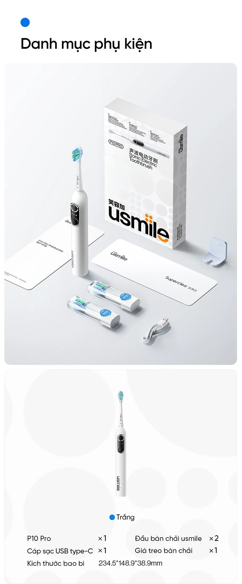 Bàn Chải Điện Sóng Siêu Âm Usmile P10 Pro - Hàng Chính Hãng