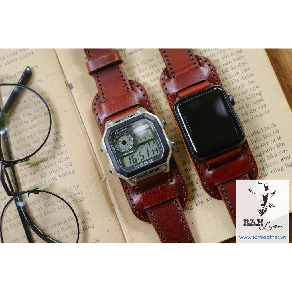 DÂY APPLE WATCH DA BÒ NÂU ĐỎ KIỂU ĐỨC - RAM BUNDSTRAP B1 NÂU ĐỎ