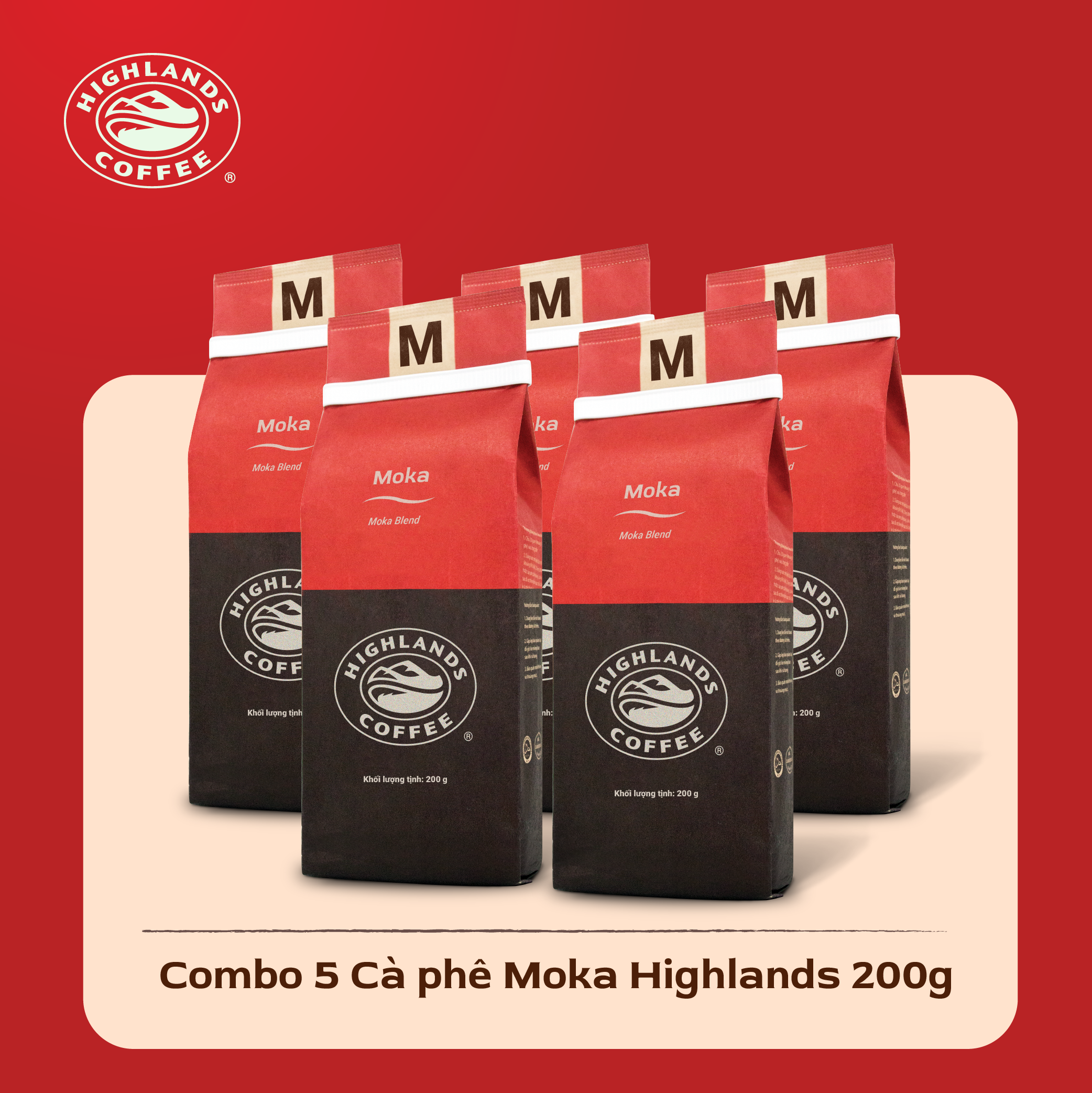 Combo 5 Cà phê rang xay Moka Highlands Coffee 200g - dòng cà phê cao cấp