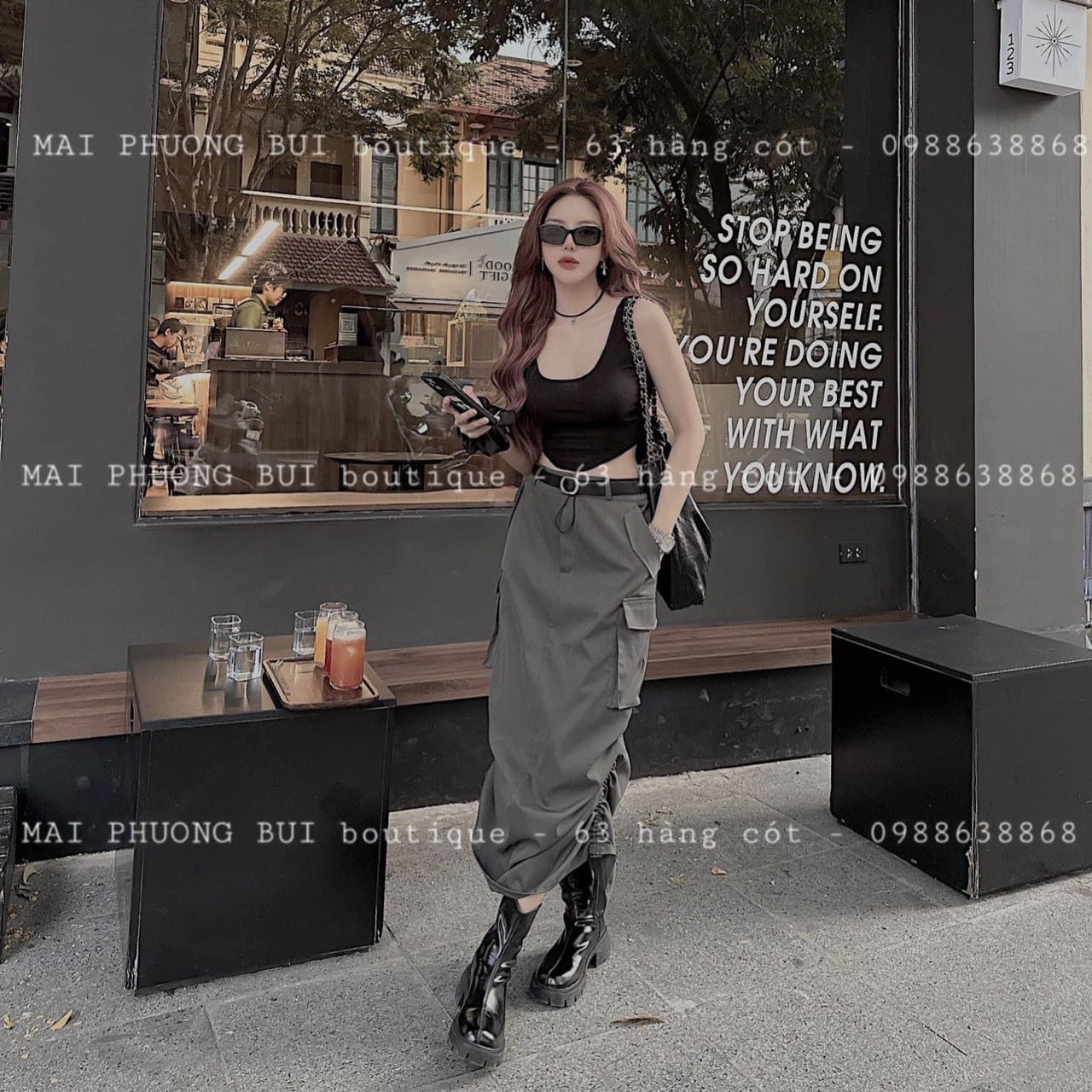 SET ÁO CROPTOP + CHÂN VÁY DÀI DÂY RÚT TÚI HỘP