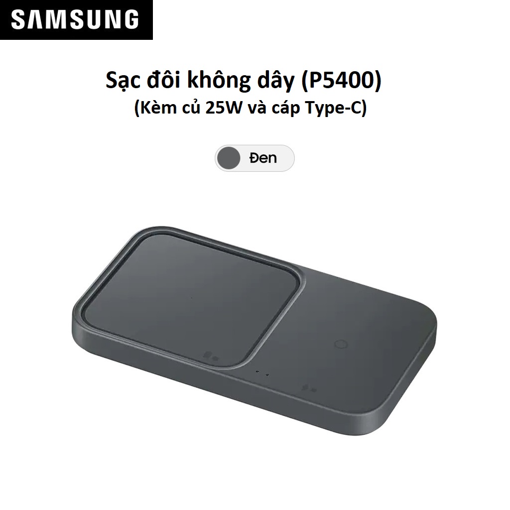 Đế sạc đôi không dây Samsung 15W (kèm củ 25W và cáp USB-C) EP-P5400 - Hàng Chính Hãng