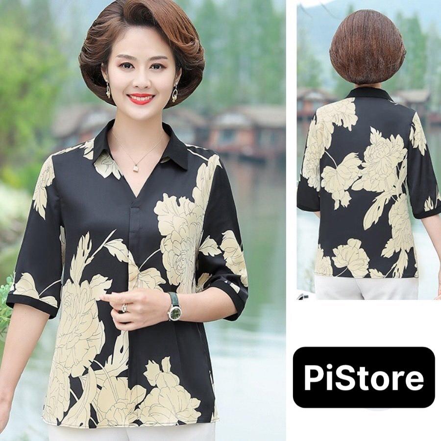 ️Có Big Size️ Áo Sơ Mi Nữ Trung Niên, Mẫu Áo Hoa Tay Lỡ Form Rộng Trang Nhã | Thời Trang Trung Niên U40