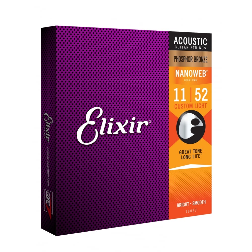 Elixir 16027 - Dây Đàn Acoustic Guitar Cỡ 11 (.011-.052) Phosphor Bronze Strings Custom Light - Hãng phân phối chính thức (Bộ Dây Ghi-ta phủ lớp Nanoweb cao cấp) - Kèm Móng Gảy DreamMaker