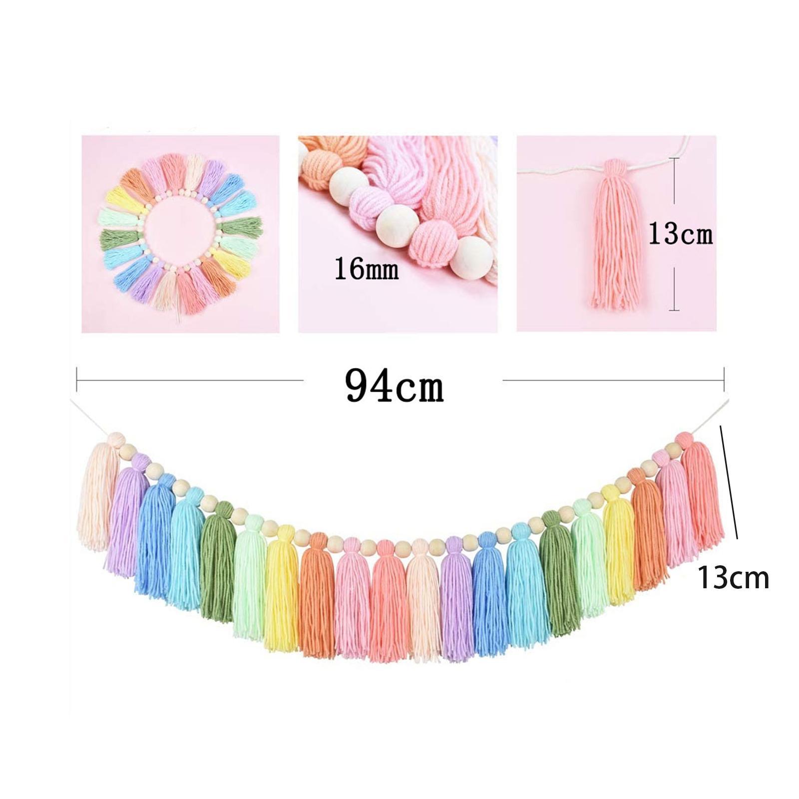 Hanging Wall Hanging Backdrop with Wood Bead Tassel Garland for Living Room Balcony