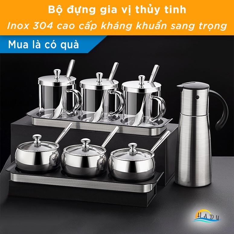 Bộ Đựng Gia Vị Nhà Bếp Thủy Tinh Cao Cấp Kèm Thìa Đạt Chất Lượng Đức HADU