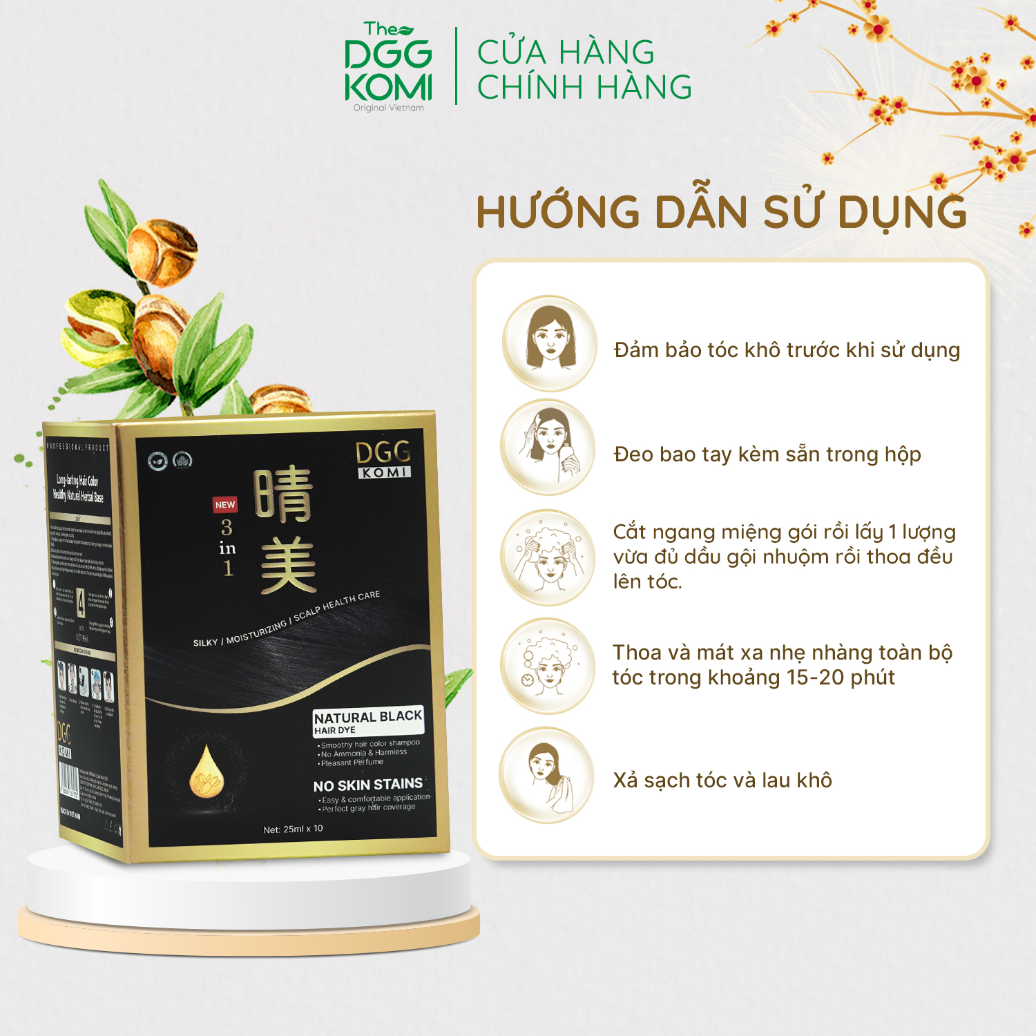 Combo 5 gói dầu gội nhuộm DGG KOMI Việt Nam công nghệ Nhật Bản cao cấp giúp phủ bạc hiệu quả chỉ sau 5 phút