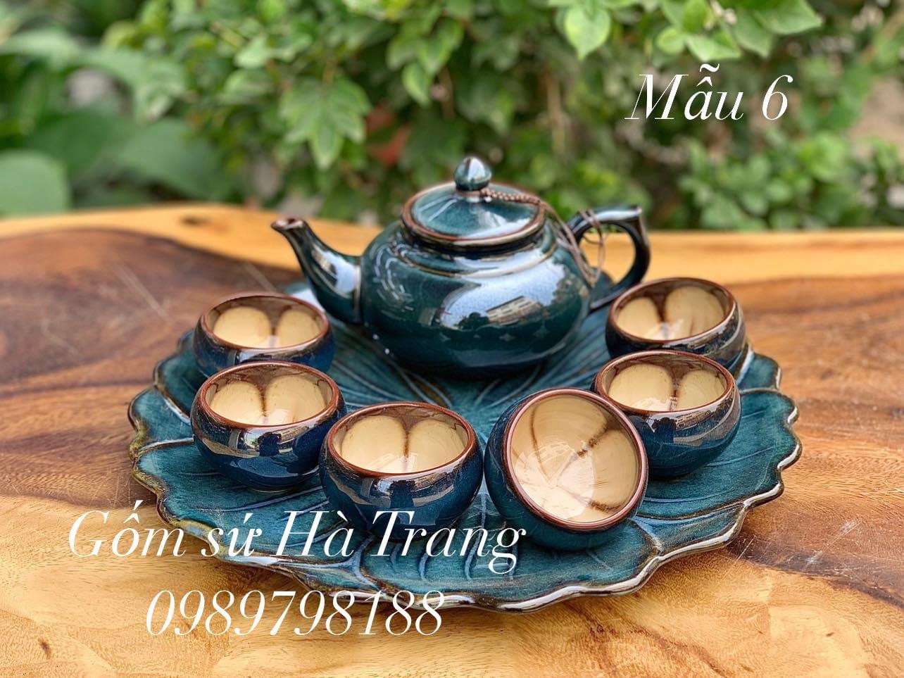 Bộ trà bộ ấm chén gốm sứ Bát Tràng cao cấp men hoả biến dung tích 400ml kèm khay sứ