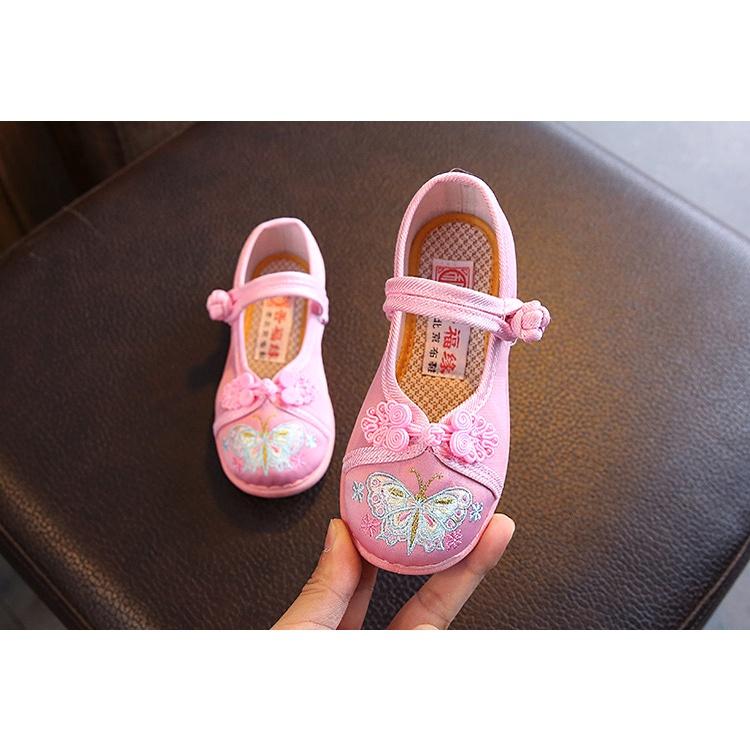 Giẩy Búp Bê Vải Thêu Hoa Xinh Xắn Cho Bé Gái (Từ 2 đến 10 Tuổi