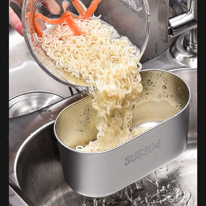 Khay lọc rác lọc đồ thừa gắn vách ngăn chậu rửa bát đôi, làm bằng inox 304