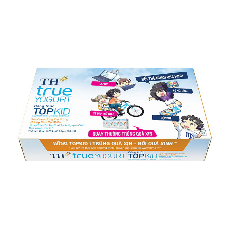 Thùng Sữa Chua Uống Tiệt Trùng Topkid Cam TH True Milk (110ml x 48 Hộp)