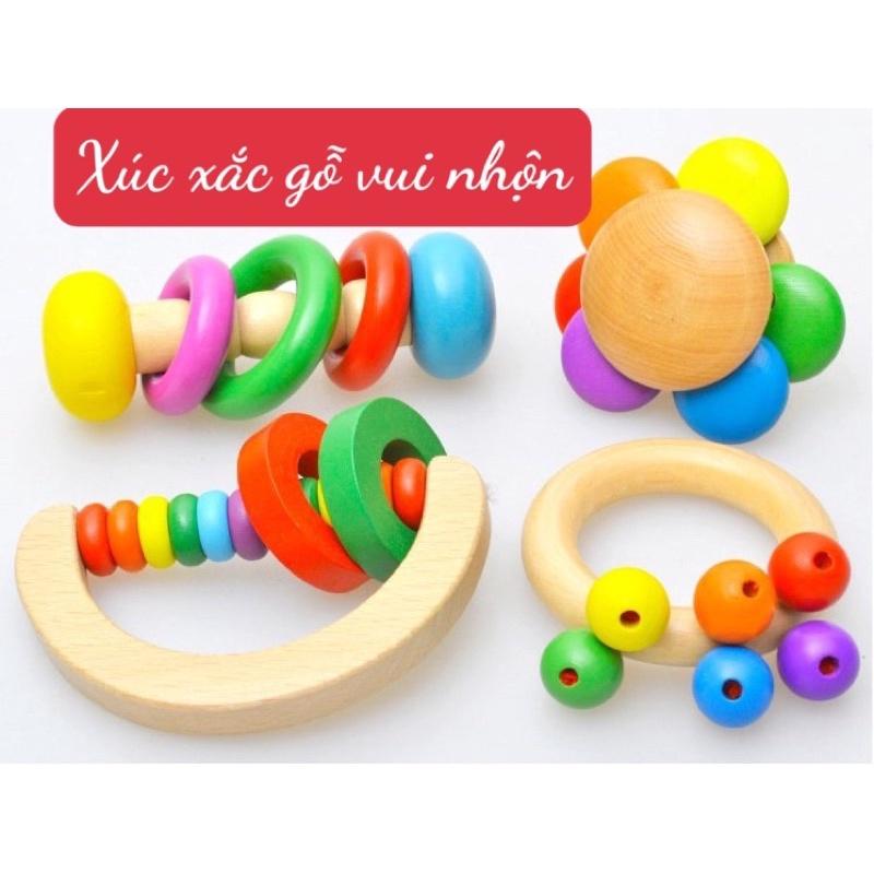 Combo 4 món đồ chơi xúc xắc gỗ cao cấp, an toàn, phát triển đa giác quan cho bé từ 0 tuổi