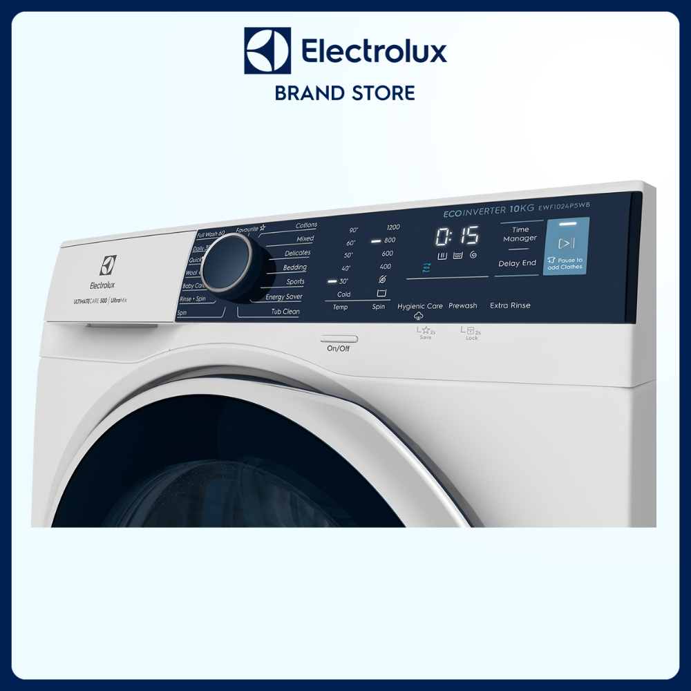 Máy giặt cửa trước Electrolux 10kg UltimateCare 500 - EWF1024P5WB - Giặt hơi nước diệt 99.9% vi khuẩn, không cặn giặt tẩy, tiết kiệm điện hơn 50%, êm dịu như giặt tay [Hàng Chính Hãng]