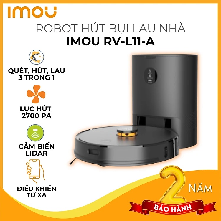 Robot hút bụi lau nhà thông minh imou RV-L11-A, lực hút 2700PA, tự động đi đổ rác, hộp chứa bụi 3 lít, cảm biến tránh vật cản - Hàng chính hãng