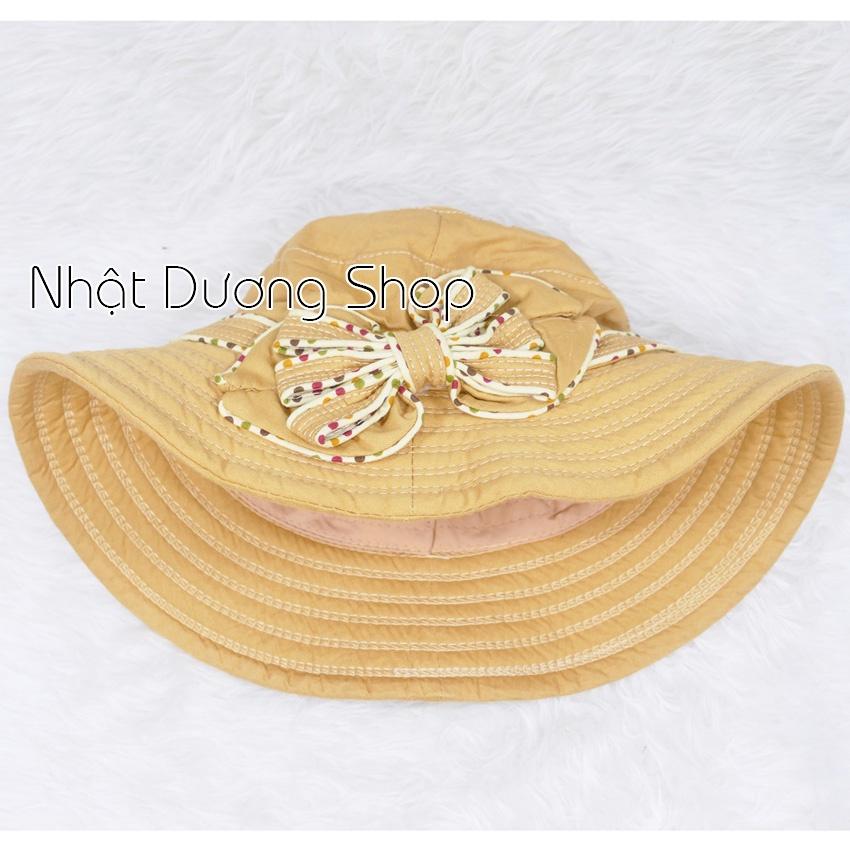 Nón Bo Nữ Vành 7cm gắn nơ chấm bi - Chất liệu vải cotton cao cấp đẹp thích hợp cho chị em phụ nữ