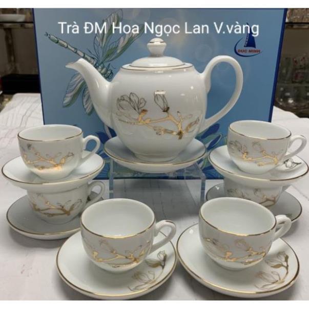Bộ trà sứ viền vàng đậm, Bộ ấm chén sứ viền vàng 24K