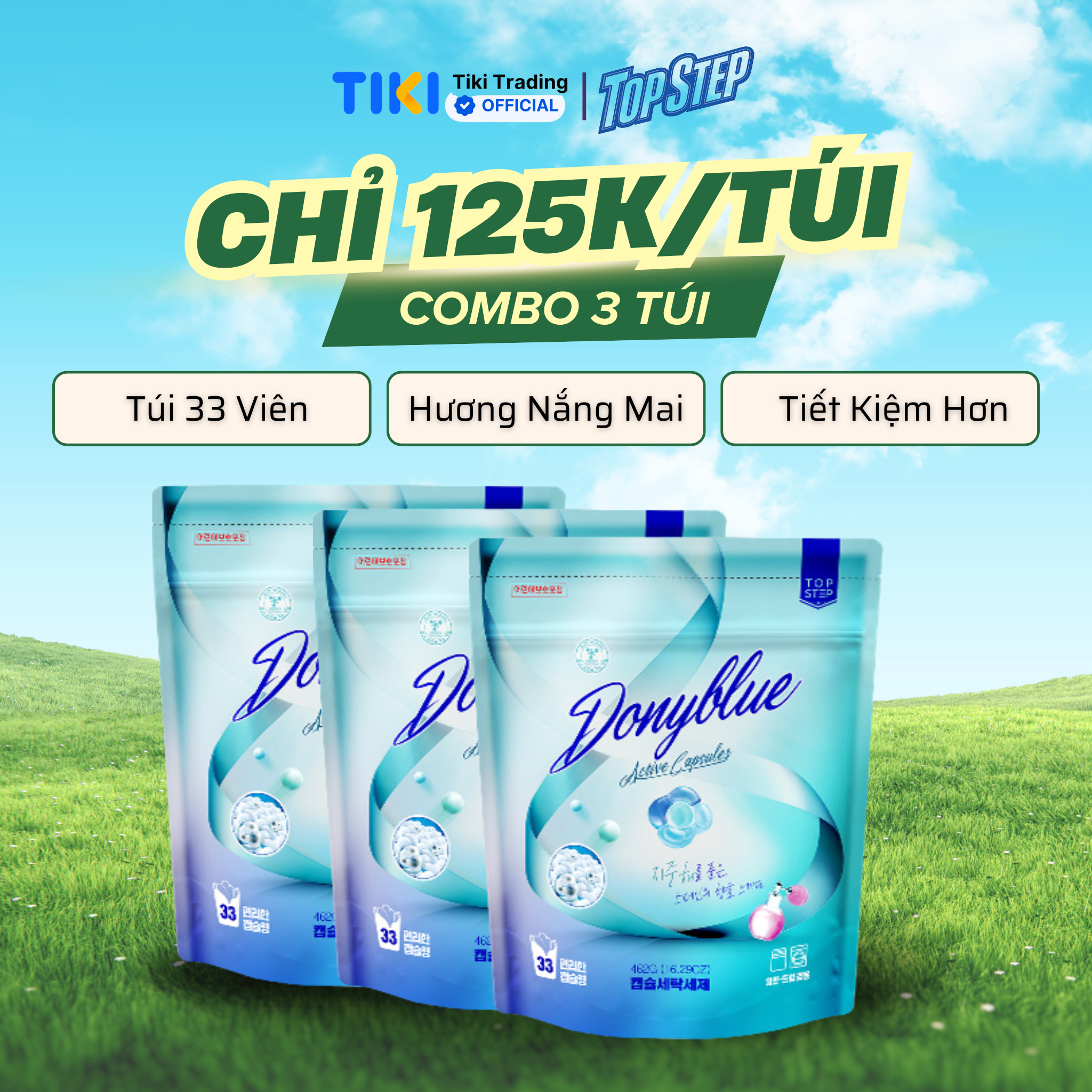 Combo 3 Túi Viên Giặt Top Step Hàn Quốc 7in1 Công Nghệ Enzyme An Toàn Cho Da, Sạch Đột Phá - 33 Viên (462gx3)