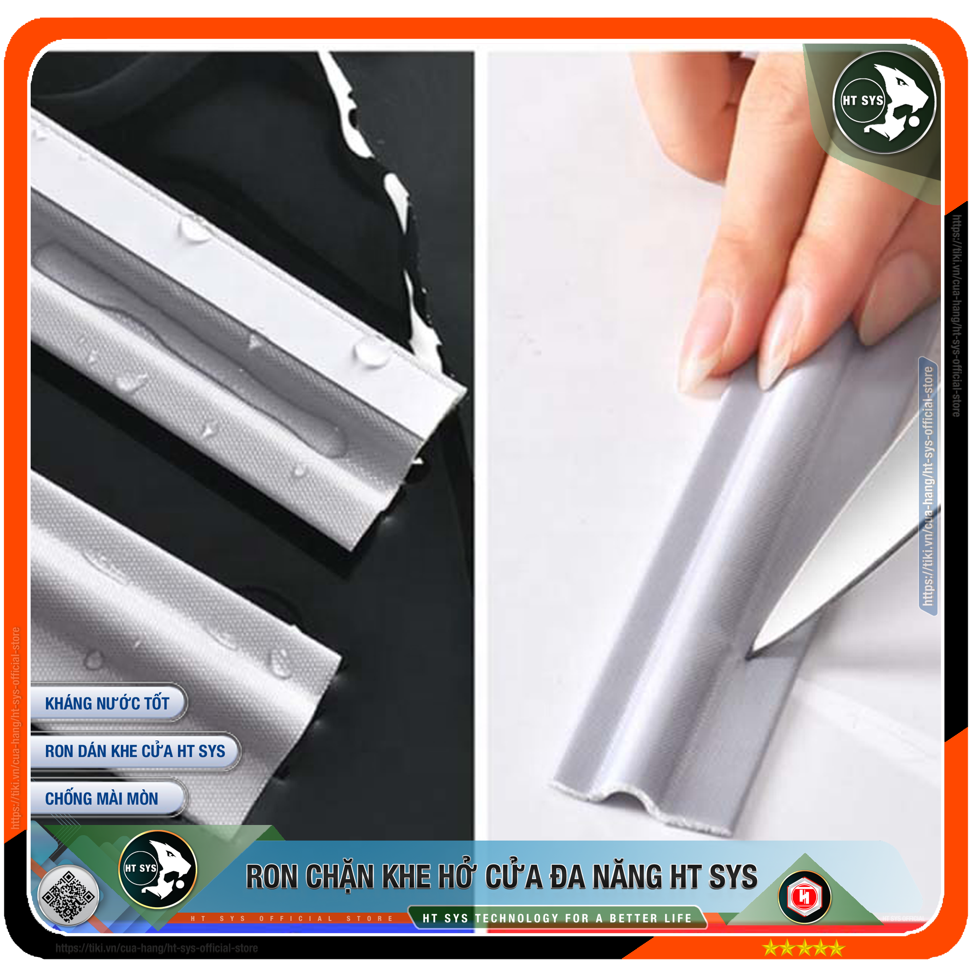 Ron chặn khe cửa HT SYS - Chất liệu PU &amp; PE cao cấp - Lớp keo ACRYLIC - Cuộn ron dán chặn khe cửa, chân cửa, khung cửa - Ngăn gió cách âm, chống bụi bẩn, ngăn côn trùng, chống thoát khí điều hòa - Hàng Chính Hãng