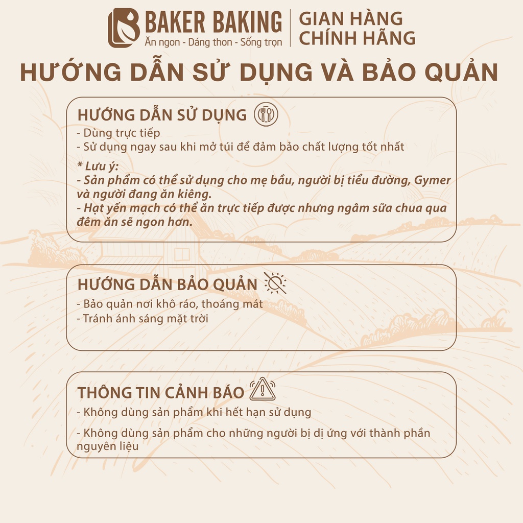 Yến mạch cán dẹt dinh dưỡng Baker Baking không đường hỗ trợ giảm cân, ăn kiêng 1kg
