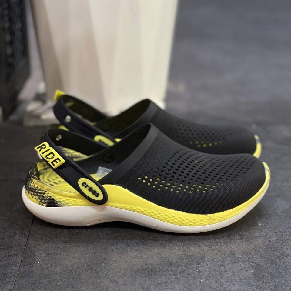 Dép sục nhựa Cross 360 Literide clog màu đen vàng, mãu mới, dáng thể thao dành cho nam nữ