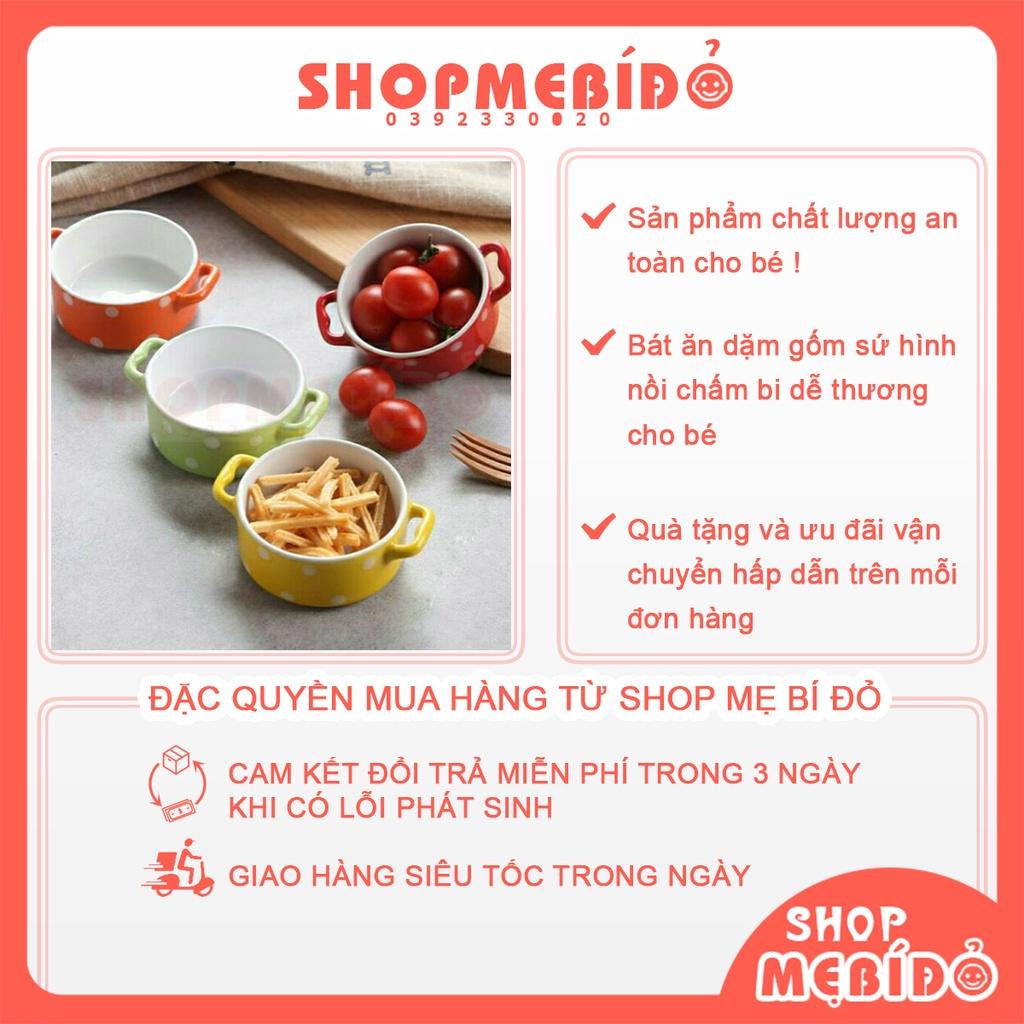 Bát Ăn Dặm Gốm Sứ Hình Nồi Chấm Bi Dễ Thương Cho Bé