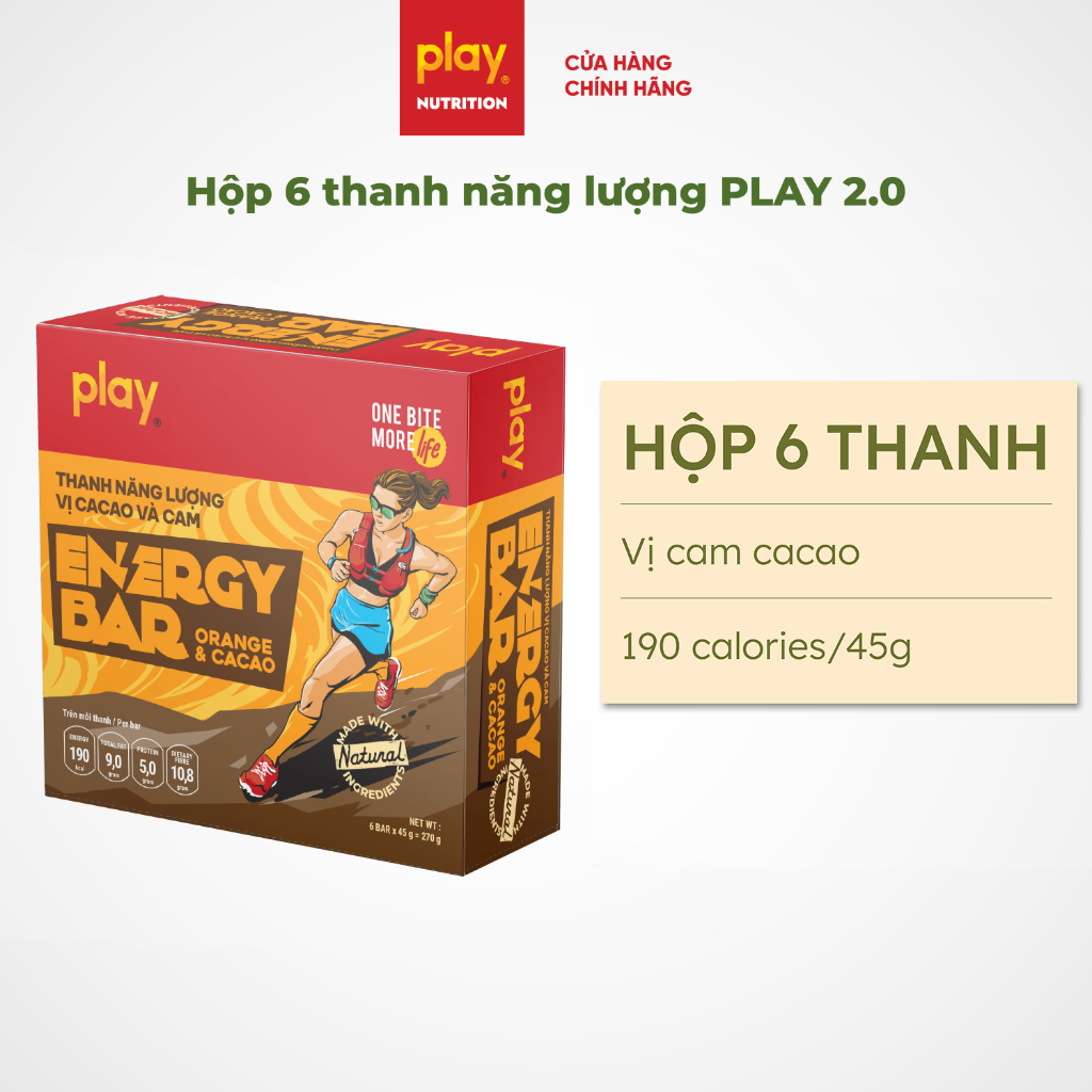 Hộp 6 thanh năng lượng PLAY 2.0 – Thanh ngũ cốc dinh dưỡng PLAY Energy Bar - Macca &amp; Bơ đậu phộng