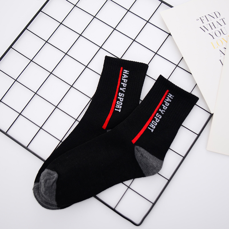 Set 5 đôi tất nam nữ cổ cao Happy Sport, họa tiết vân nổi, chất liệu cotton bền màu hút ẩm