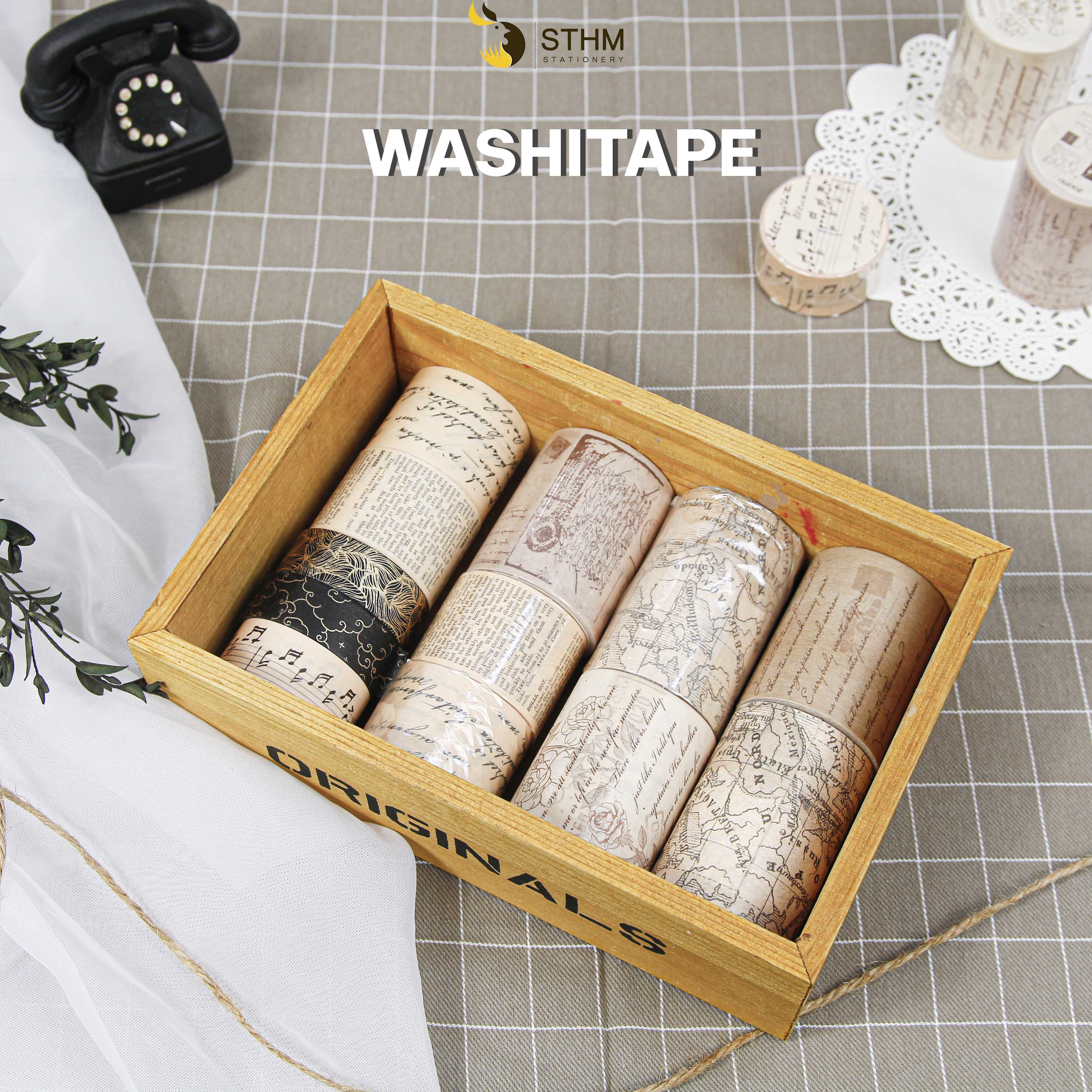 - Washitape - Băng dính trang trí sổ vintage - Lẻ cuộn
