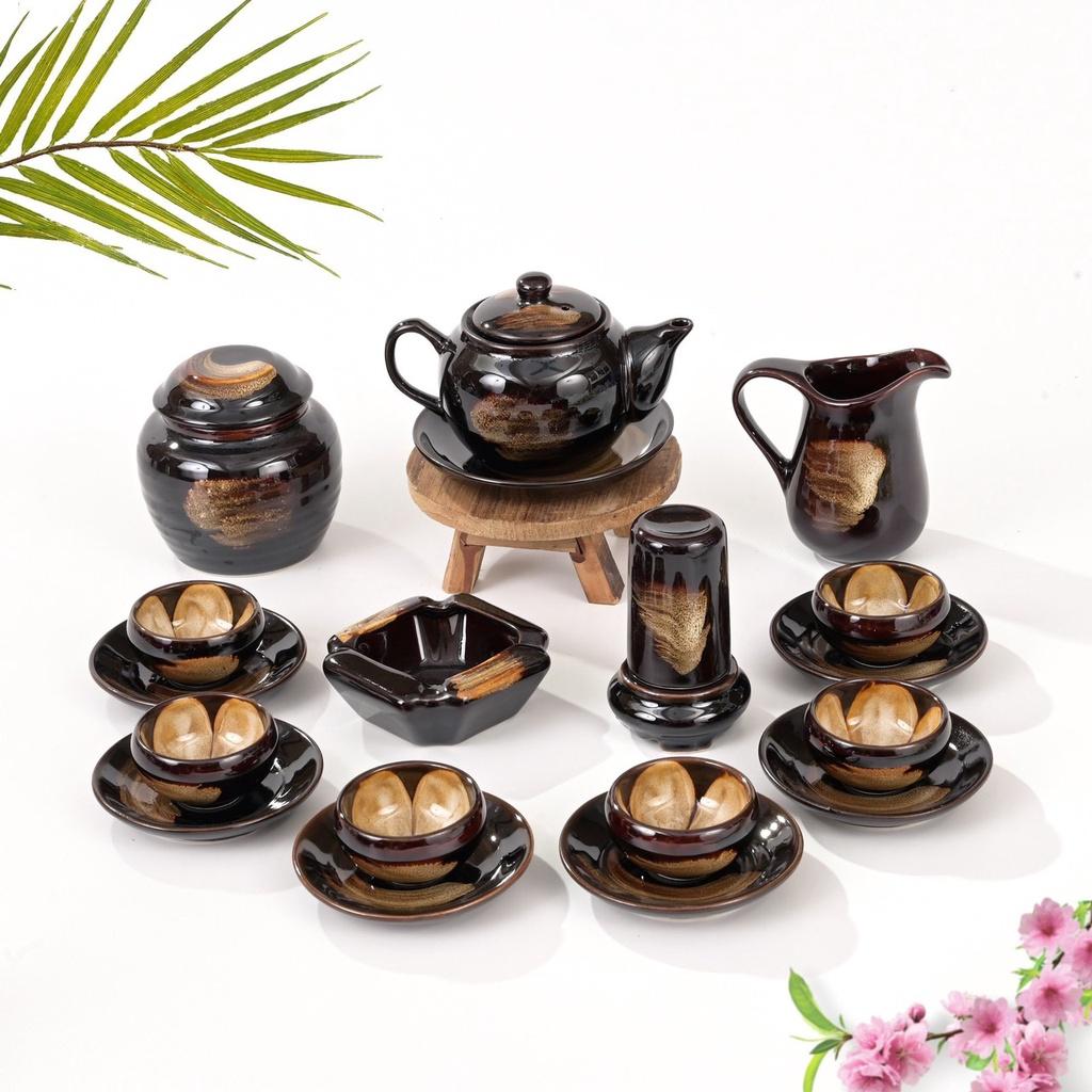 Bộ ấm chén Men hỏa biến đào - Gốm sứ Bát Tràng - Làng Gốm
