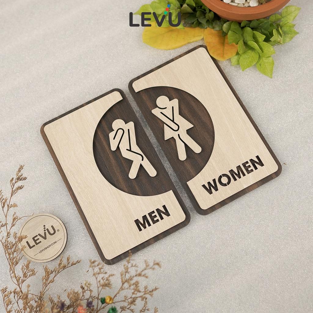 Bộ bảng decor wc Men Women bằng gỗ khắc laser 3D cao cấp LEVU TL35