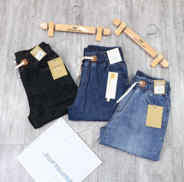 Quần Jeans Nữ Cạp Chun Đen Cao Lưng