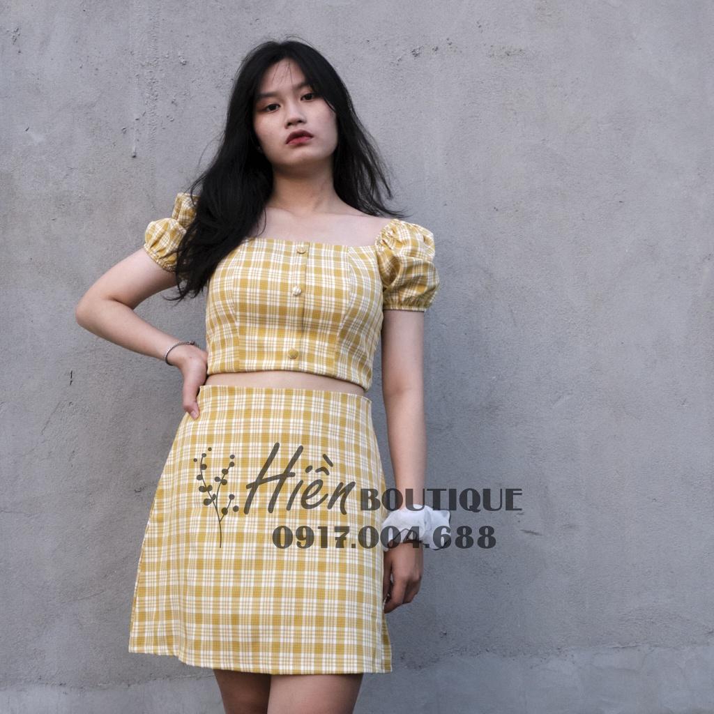 Set Đồ Nữ - Set Croptop Áo Trễ Vai Lưng Thun Phối Chân Váy Có Lót Trong Siêu Xinh