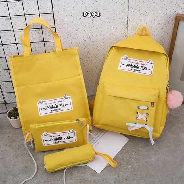 Balo thời trang, balo đi học, đựng laptop Set 4 món Balo kèm túi ví - TULEQI PIJU balo nữ vải